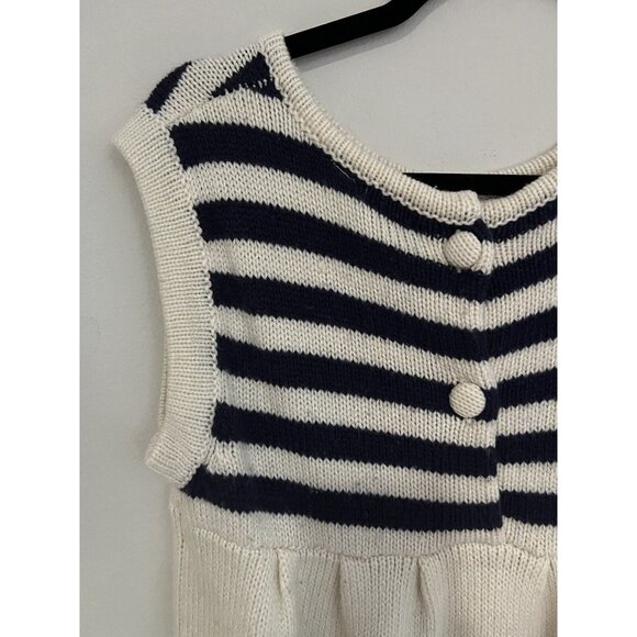 Sleeveless Sweater Dress Size Medium Knit Tunic Wool Blend White And Blue Stripe - Picture 12 of 14